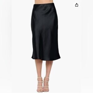 Black satin midi skirt